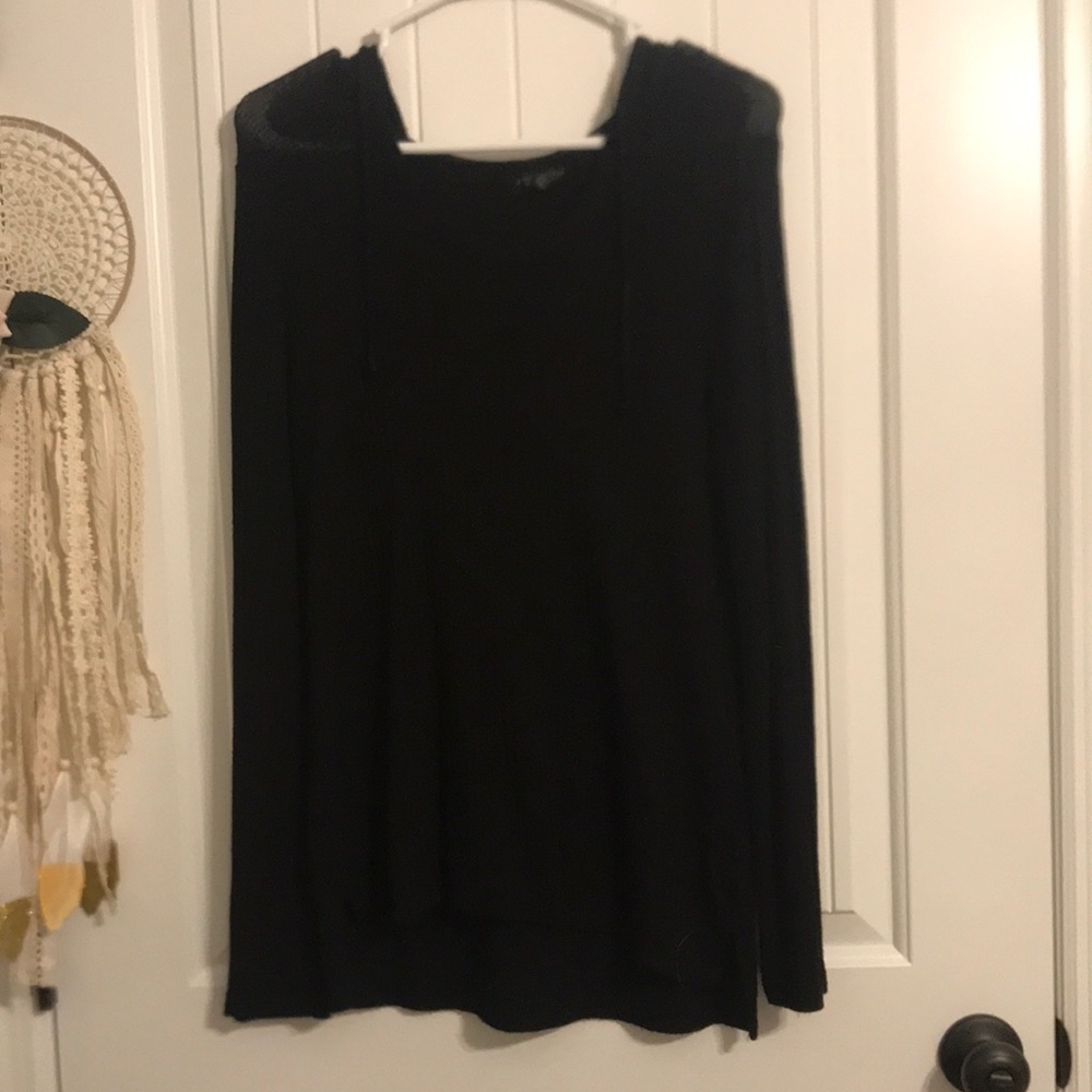 Hooded lightweight knit sweater top
